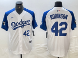 Cheap Mens Los Angeles Dodgers #42 Jackie Robinson Number White Blue Fashion Stitched Cool Base Limited Jersey