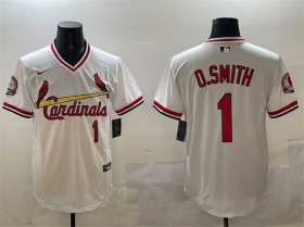 Cheap Men\'s St. Louis Cardinals #1 Ozzie Smith White With Patch Stitched Baseball Jersey