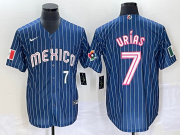 Wholesale Cheap Men's Mexico Baseball #7 Julio Urias Number Navy Blue Pinstripe 2020 World Series Cool Base Nike Jersey4