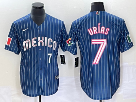 Wholesale Cheap Men\'s Mexico Baseball #7 Julio Urias Number Navy Blue Pinstripe 2020 World Series Cool Base Nike Jersey4