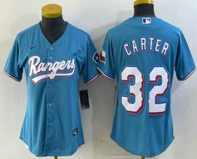 Cheap Women\'s Texas Rangers #32 Evan Carter Light Blue Team Logo Cool Base Jersey