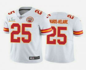 Wholesale Cheap Men\'s Kansas City Chiefs #25 Clyde Edwards-Helaire White 2021 Super Bowl LV Vapor Untouchable Stitched Nike Limited NFL Jersey