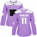 Wholesale Cheap Adidas Flyers #11 Travis Konecny Purple Authentic Fights Cancer Women's Stitched NHL Jersey