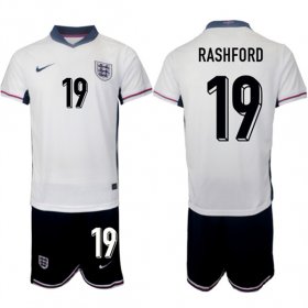 Men\'s England #19 Marcus Rashford 2024-25 White Home Soccer Jersey Suit