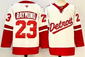 Men\'s Detroit Red Wings #23 Lucas Raymond White Red 2024-25 Stitched Jersey