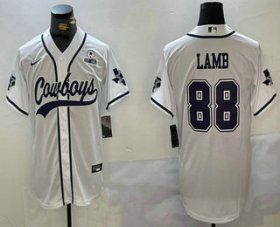 Men\'s Dallas Cowboys #88 CeeDee Lamb White With 1960 Patch Cool Base Stitched Baseball Jersey