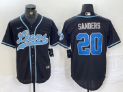 Cheap Men's Detroit Lions #20 Barry Sanders Black With Patch Cool Base Stitched Baseball Jersey