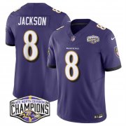 Cheap Men's Baltimore Ravens #8 Lamar Jackson Purple F.U.S.E 2024 AFC North Division Champions Vapor Limited Football Jersey