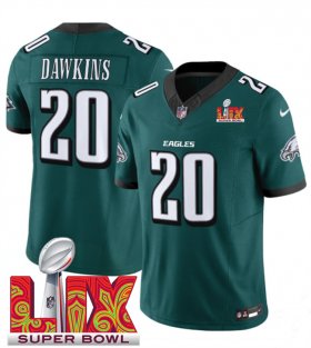 Men\'s Philadelphia Eagles #20 Brian Dawkins Green 2025 Super Bowl LIX Patch New F.U.S.E. Vapor Limited Stitched Football Jersey