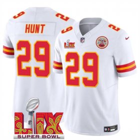 Men\'s Kansas City Chiefs #29 Kareem Hunt White 2025 Super Bowl LIX Patch F.U.S.E. Vapor Limited Stitched Football Jersey