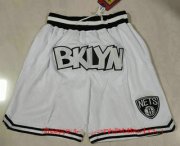 Wholesale Cheap Men's Brooklyn Nets White Just Don Swingman Throwback Shorts