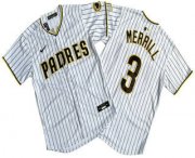 Cheap Men's San Diego Padres #3 Jackson Merrill White Pinstripe Limited Stitched Jersey