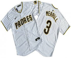 Cheap Men\'s San Diego Padres #3 Jackson Merrill White Pinstripe Limited Stitched Jersey