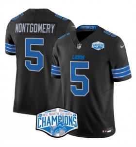 Cheap Men\'s Detroit Lions #5 David Montgomery Black 2024 NFC North Champions F.U.S.E. Vapor Limited Stitched Jersey