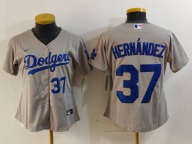 Women\'s Los Angeles Dodgers #37 Teoscar Hernandez Number Grey Cool Base Stitched Jerseys