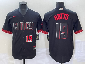 Wholesale Cheap Men\'s Cincinnati Reds #19 Joey Votto Number Black 2023 City Connect Cool Base Stitched Jersey1