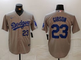 Men\'s Los Angeles Dodgers #23 Kirk Gibson Number Grey Cool Base Stitched Jerseys