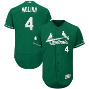 Wholesale Cheap St. Louis Cardinals #4 Yadier Molina Majestic St. Patrick's Day Flex Base Authentic Collection Celtic Player Jersey Green