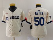 Cheap Youth Los Angeles Dodgers #50 Mookie Betts Cream 2024 City Connect Limited Stitched Jersey