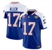 Wholesale Cheap Men's Buffalo Bills #17 Josh Allen Blue White 2023 F.U.S.E. 75th Anniversary Throwback Vapor Untouchable Limited Football Stitched Jersey