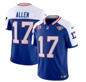 Wholesale Cheap Men\'s Buffalo Bills #17 Josh Allen Blue White 2023 F.U.S.E. 75th Anniversary Throwback Vapor Untouchable Limited Football Stitched Jersey