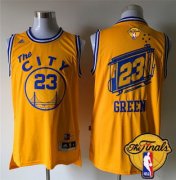 Wholesale Cheap Men's Golden State Warriors #23 Draymond Green 2015-16 Retro Yellow 2017 The NBA Finals Patch Jersey