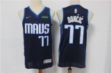 Wholesale Cheap Men's Dallas Mavericks #77 Luka Doncic Navy Blue Nike Swingman 2021 Earned Edition Stitched Jersey With Sponsor Logo