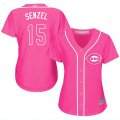 Wholesale Cheap Reds #15 Nick Senzel Pink Fashion Women's Stitched MLB Jersey