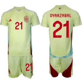 Men\'s Spain Team #21 Mikel Oyarzabal 2024-25 Yellow Away Soccer Jersey Suit