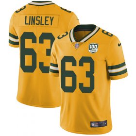 Wholesale Cheap Nike Packers #63 Corey Linsley Yellow Men\'s 100th Season Stitched NFL Limited Rush Jersey