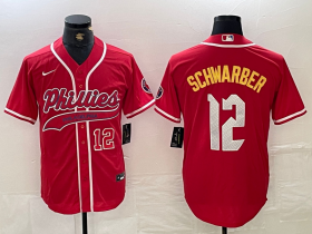 Cheap Men\'s Philadelphia Phillies #12 Kyle Schwarber Red 2024 City Connect Limited Stitched Jerseys