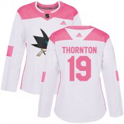 Wholesale Cheap Adidas Sharks #19 Joe Thornton White/Pink Authentic Fashion Women's Stitched NHL Jersey