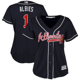 Wholesale Cheap Braves #1 Ozzie Albies Navy Blue Alternate Women\'s Stitched MLB Jersey