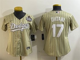 Cheap Women\'s Los Angeles Dodgers #17 Shohei Ohtani Cream 2024 World Series Cool Base Stitched Baseball Jersey(Run Small)