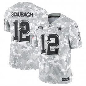 Men\'s Dallas Cowboys #12 Roger Staubach 2024 Arctic Camo Salute To Service Limited Stitched Football Jersey