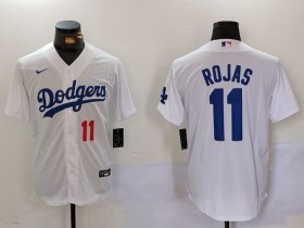 Men\'s Los Angeles Dodgers #11 Miguel Rojas Number White Cool Base Stitched Jersey