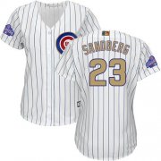 Wholesale Cheap Cubs #23 Ryne Sandberg White(Blue Strip) 2017 Gold Program Cool Base Women's Stitched MLB Jersey