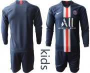 Wholesale Cheap Paris Saint-Germain Blank Home Long Sleeves Kid Soccer Club Jersey