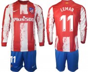 Wholesale Cheap Men 2021-2022 Club Atletico Madrid home red Long Sleeve 11 Soccer Jersey