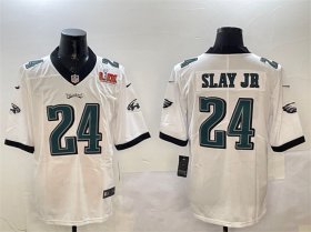 Men\'s Philadelphia Eagles #24 Darius Slay Jr. White 2025 Super Bowl LIX Patch Vapor Untouchable Limited Stitched Football Jersey