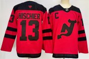 Cheap Men's New Jersey Devils #13 Nico Hischier Red 2024-25 With C Patch Stitched Hockey Jersey