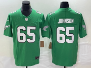 Wholesale Cheap Men's Philadelphia Eagles #65 Lane Johnson Green 2023 FUSE Vapor Limited Throwback Stitched Jersey