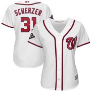 Wholesale Cheap Washington Nationals #31 Max Scherzer Majestic Women's 2019 World Series Champions Home Cool Base Patch Player Jersey White