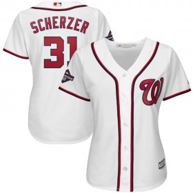 Wholesale Cheap Washington Nationals #31 Max Scherzer Majestic Women\'s 2019 World Series Champions Home Cool Base Patch Player Jersey White