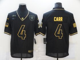 Wholesale Cheap Men\'s Las Vegas Raiders #4 Derek Carr Black Gold 2020 Salute To Service Stitched NFL Nike Limited Jersey