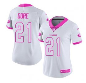 Wholesale Cheap Women\'s San Francisco 49ers #21 Frank Gore White Pink Stitched Jersey