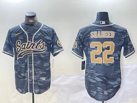 Men\'s New Orleans Saints #22 Rashid Shaheed Grey Camo With Patch Cool Base Stitched Baseball Jersey