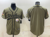 Wholesale Cheap Men's Pittsburgh Steelers Blank Olive Salute to Service Cool Base Stitched Baseball Jersey