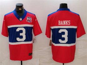 Men\'s New York Giants #3 Deonte Banks Century Red 100TH Season Commemorative Patch Limited Football Stitched Jersey