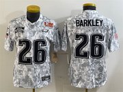 Cheap Women's Philadelphia Eagles #26 Saquon Barkley 2025 Super Bowl LIX Patch F.U.S.E. Arctic Camo Salute to Service Limited Football Stitched Jersey(Run Small)